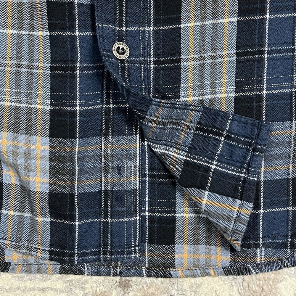 Harley Davidson Short Sleeve Metal Button Down Plaid Flannel Shop Shirt Sz Large - Picture 9 of 9